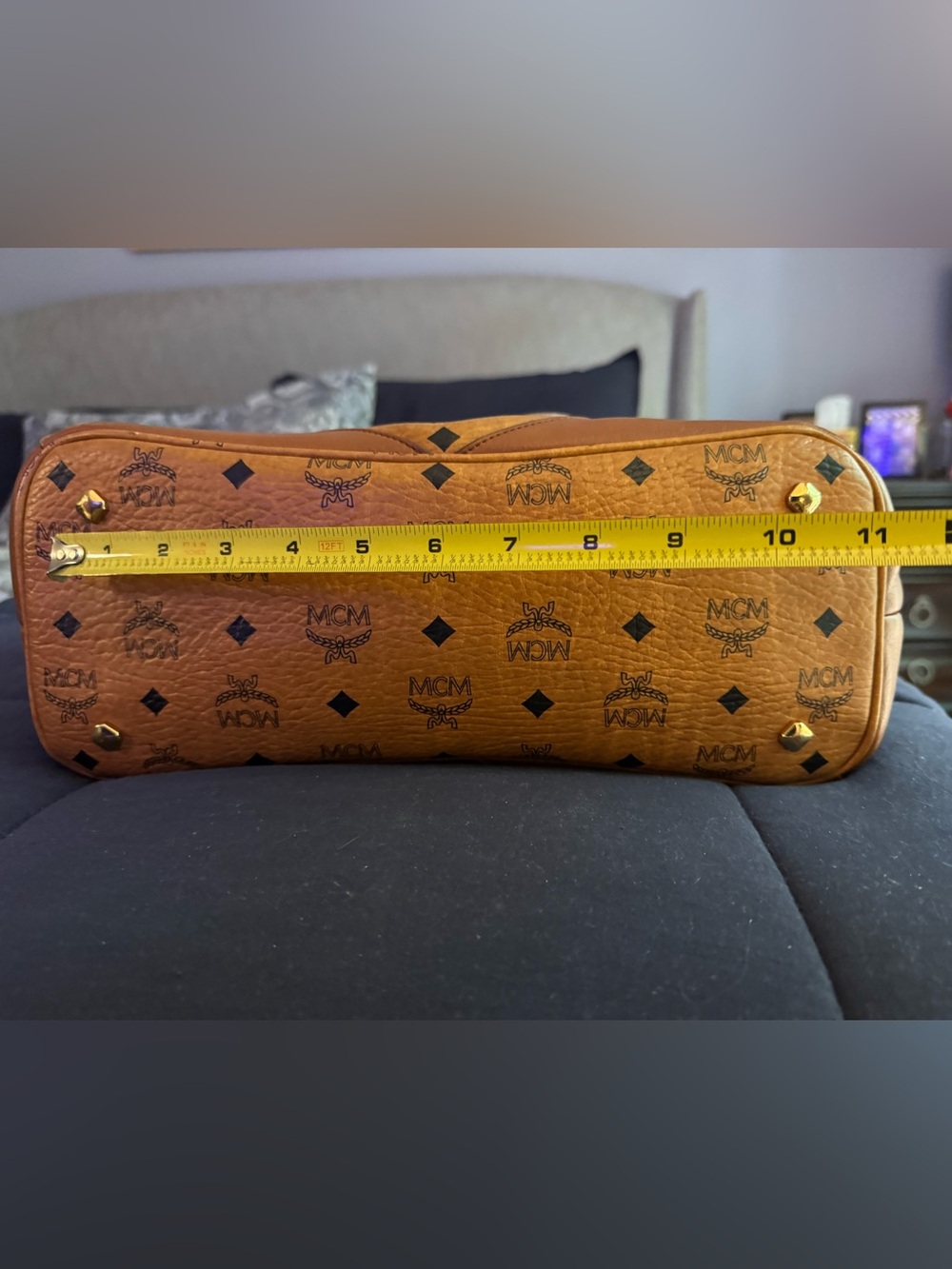 MCM Cognac Logo Visetos Satchel in Brown - Picture 8 of 10